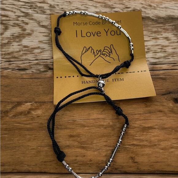 2 pc Morse Code I Love You Handmade Adjustable Bracelets NEW - Picture 3 of 10